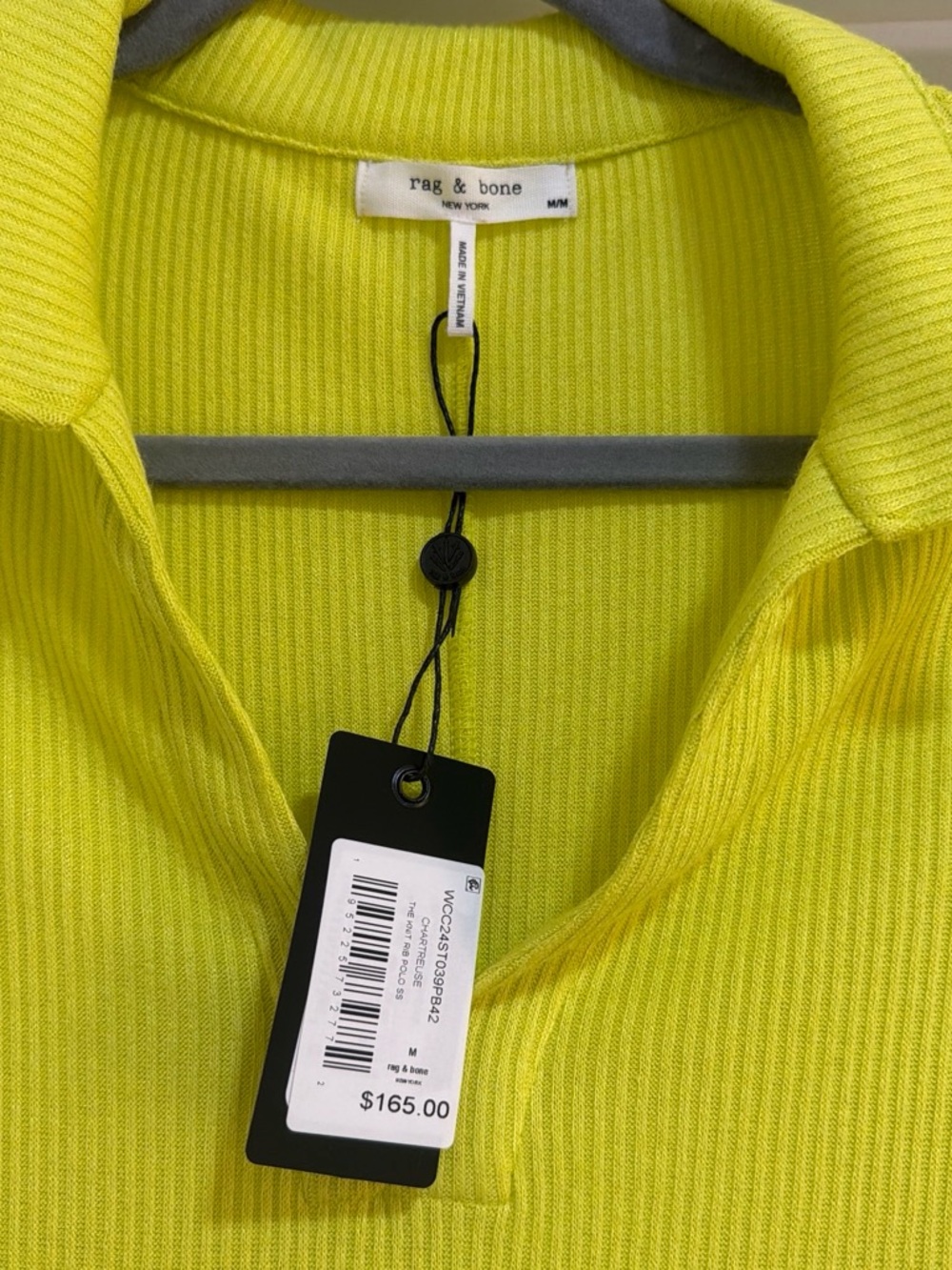 rag & bone Neon Yellow Ribbed Polo Tee - Picture 2 of 2